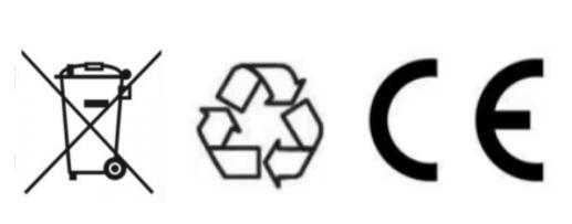 Crossed-out wheeled bin, recycling and CE symbols